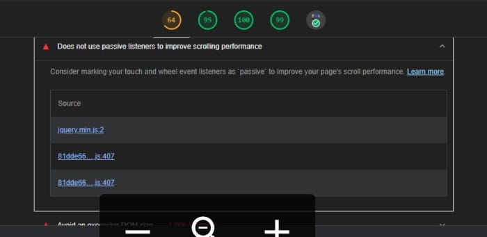 How to Fix 'Does not use passive listeners to Improve scrolling performance' 11