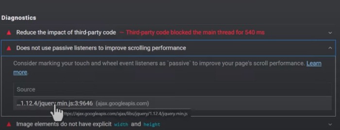 How to Fix 'Does not use passive listeners to Improve scrolling performance' 18