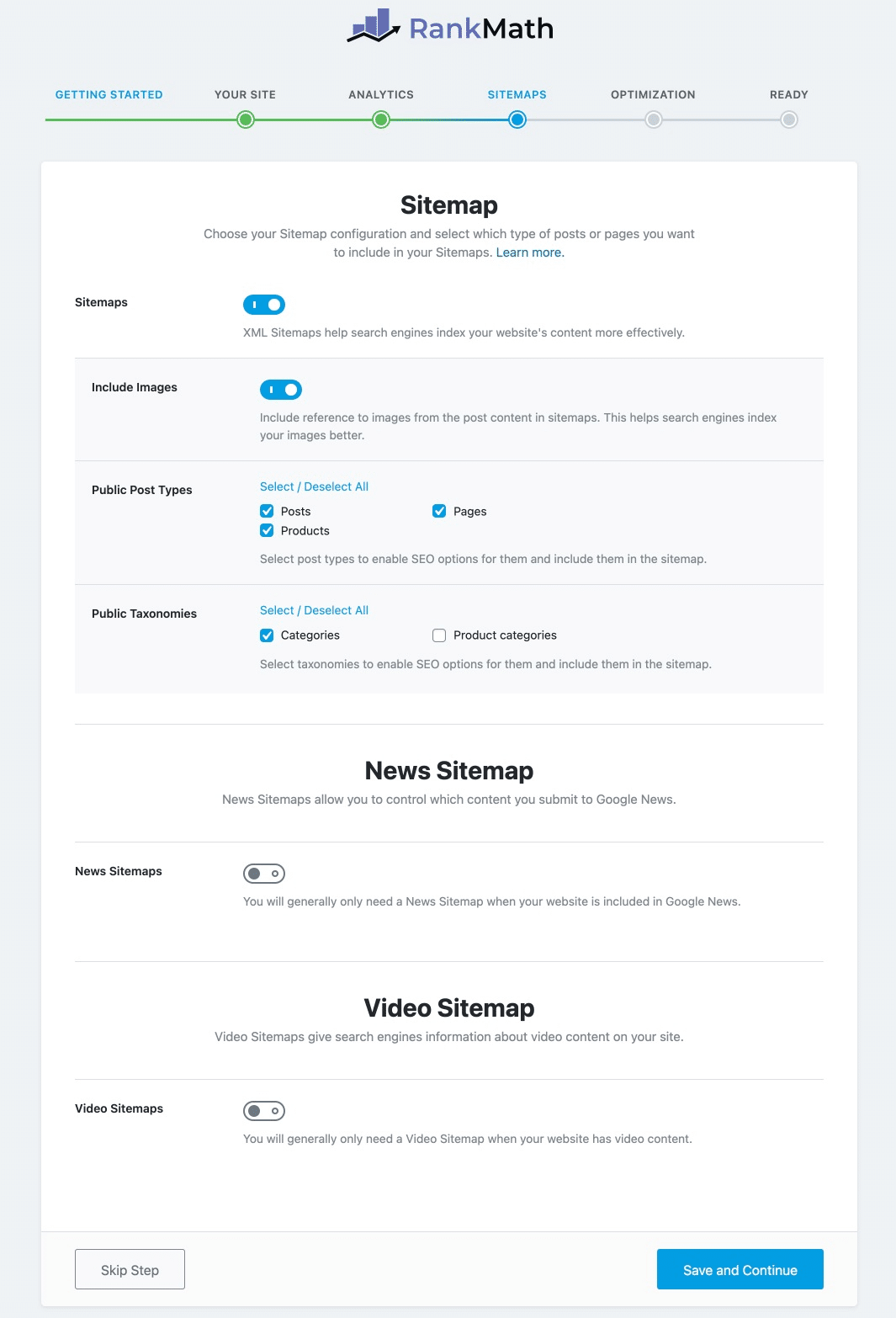 Sitemap in Setup wizard